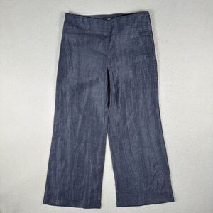 Zapa Paris Chiffon Wide‎ Leg Pants Women’s 28 Navy Blue Linen Blend Trousers
